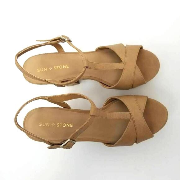 Sun + Stone Jamie T-Strap Block Heel Platform Wedge Sandals Size 9.5M - Picture 9 of 12